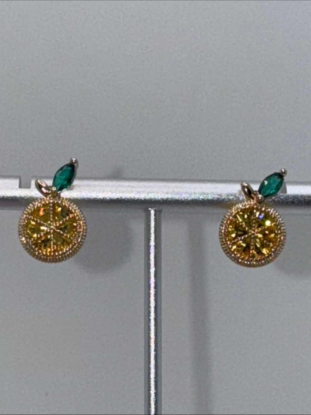 Lemon Slice Rhinestone Stud Earrings Gold Tone - Picture 3 of 13